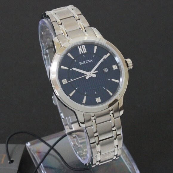 Bulova Classic Diamond Accent Ladies Watch Stainless Deep Blue Dial 32mm - Picture 2 of 14